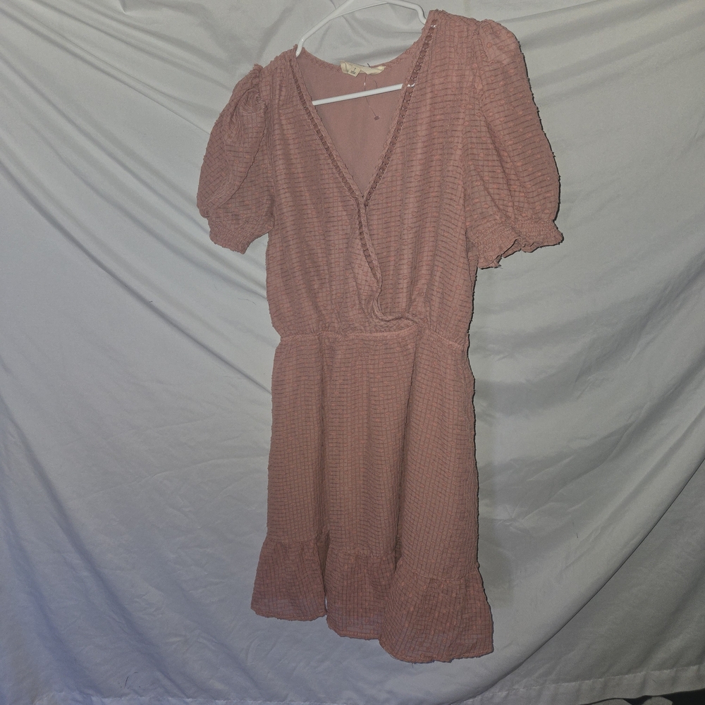 Sweet Wanderer Dusty Rose Textured Puff-Sleeve Mini Dress